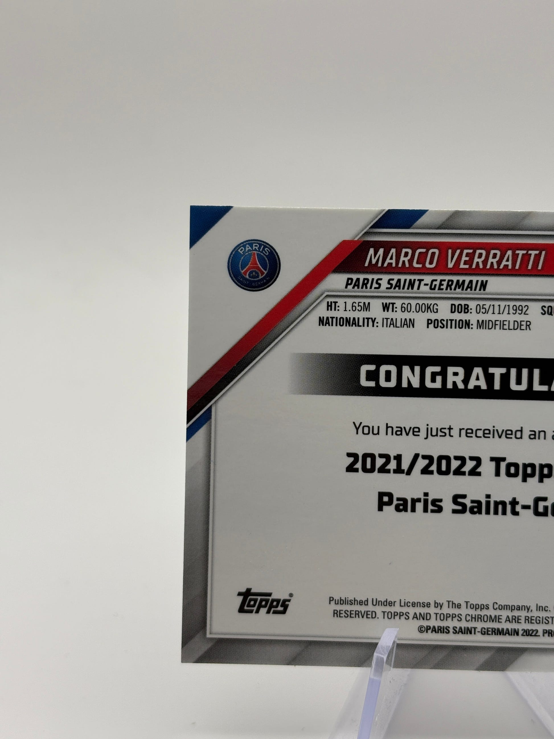 2021-22 Chrome Paris Saint-Germain Wave Refractor /49 Marco Verratti Auto FRENLY BRICKS - Open 7 Days image 3