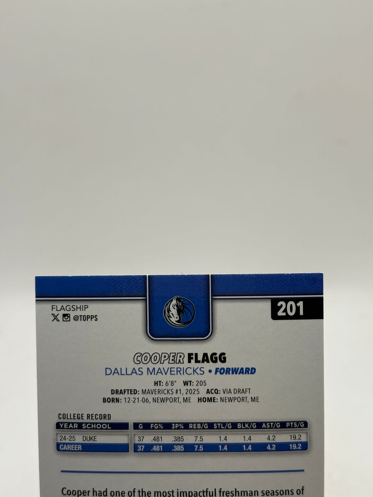 2025-26 Topps Flagship Cooper Flagg #201 Holo Foil Rookie RC Mavericks image 3