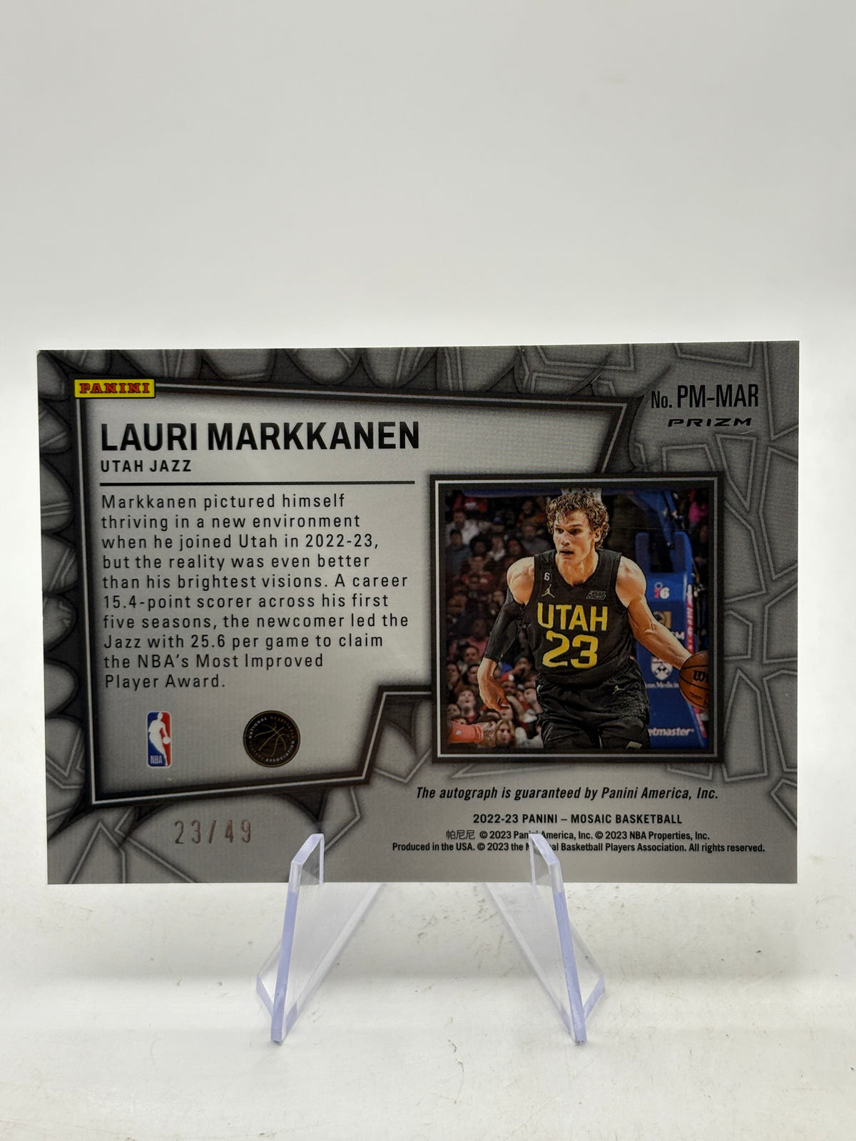 2022-23 Panini Mosaic Lauri Markkanen Utah Jazz Pictographs Blue Prizm Auto /49 image 2