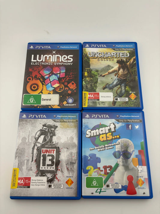 PlayStation Vita Video Game Lot - Unit 13 / Uncharted / Smart As / Lumimes FRENLY BRICKS - Open 7 Days