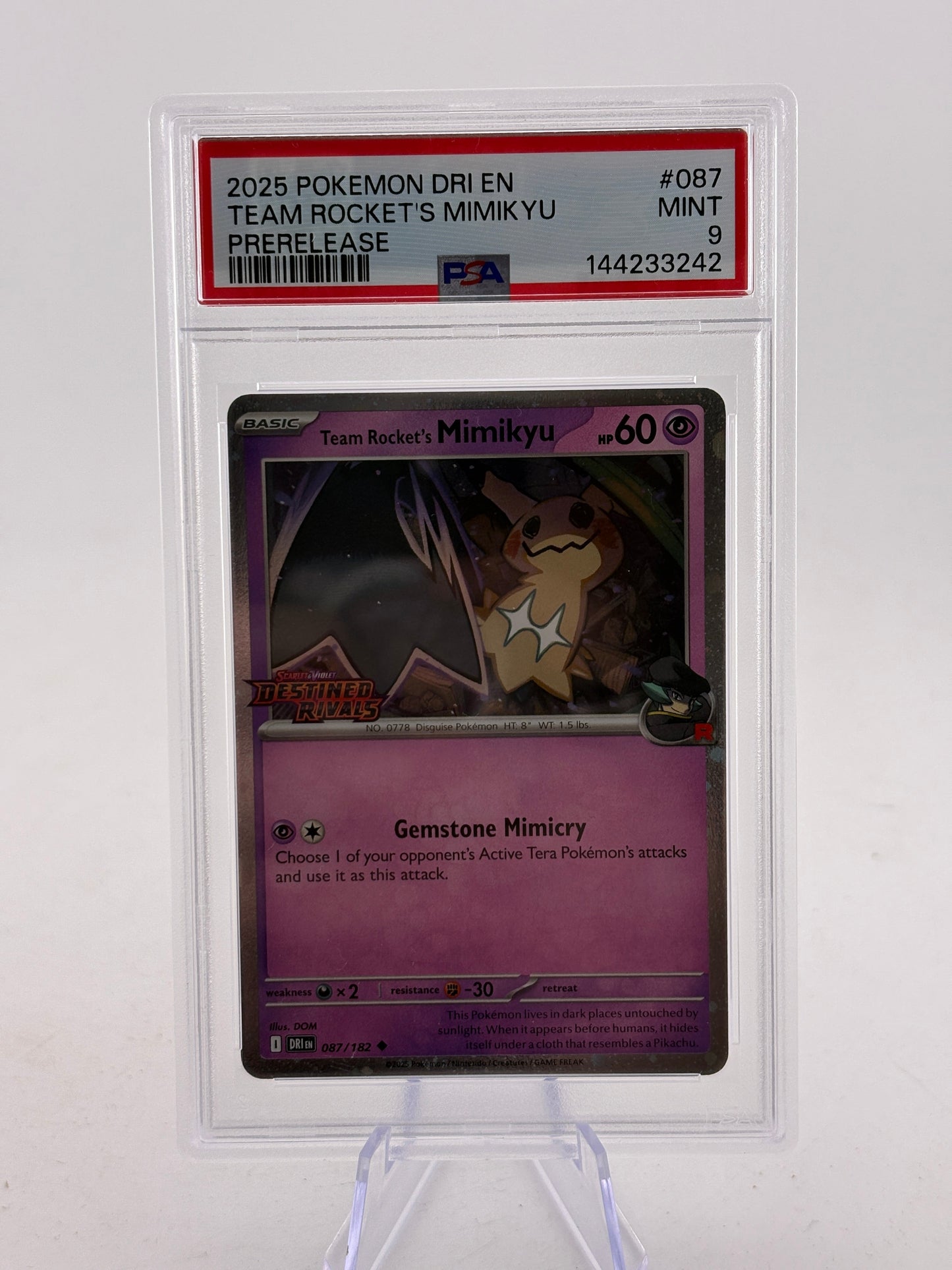 2025 Pokemon Destined Rivals - Team Rockets Mimikyu Pre Release PSA 10 FRENLY BRICKS - Open 7 Days