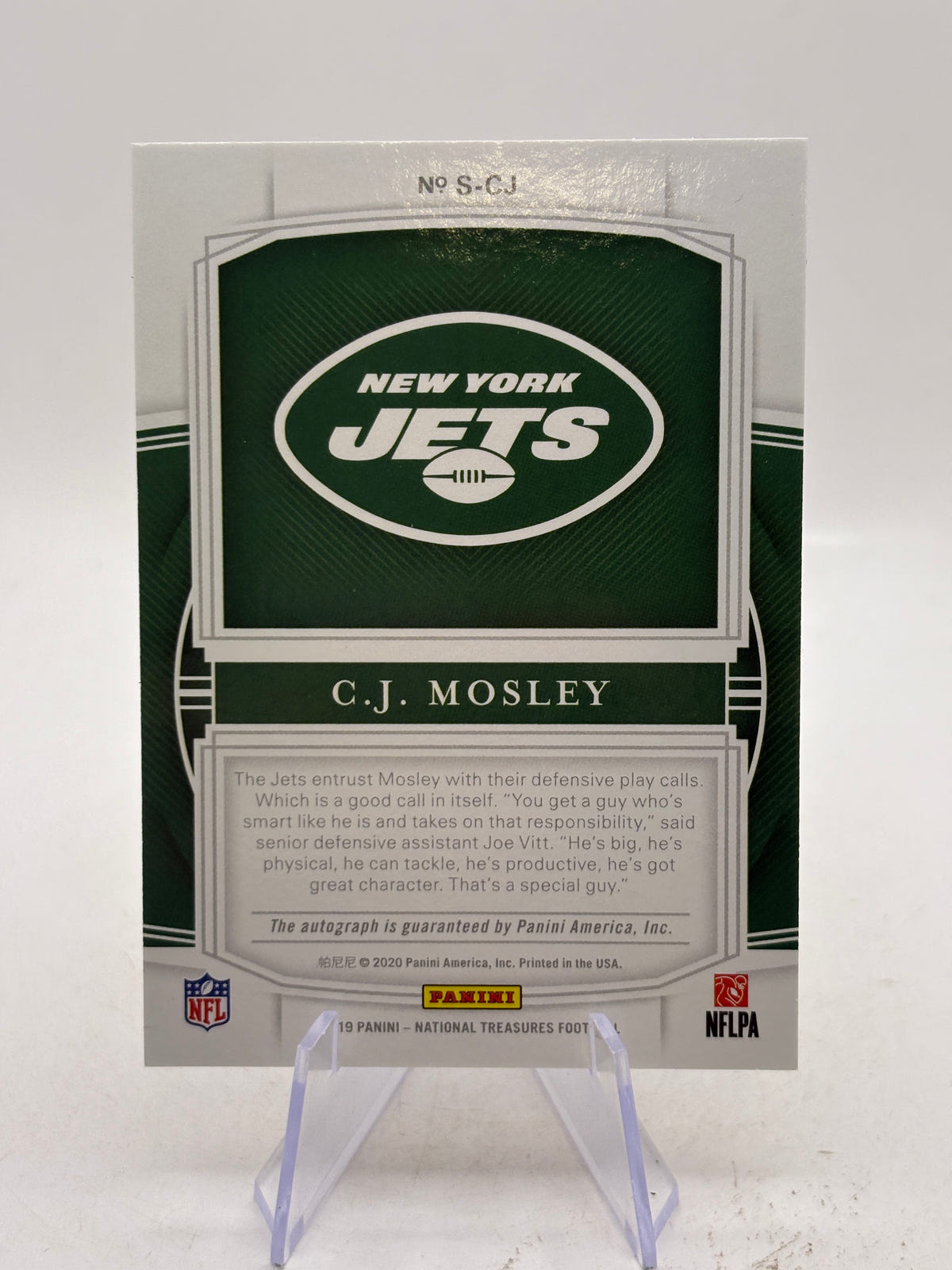 2019 Panini National Treasures - C.J. Mosley Signatures #S-CJ /25 (AU) NY Jets image 2
