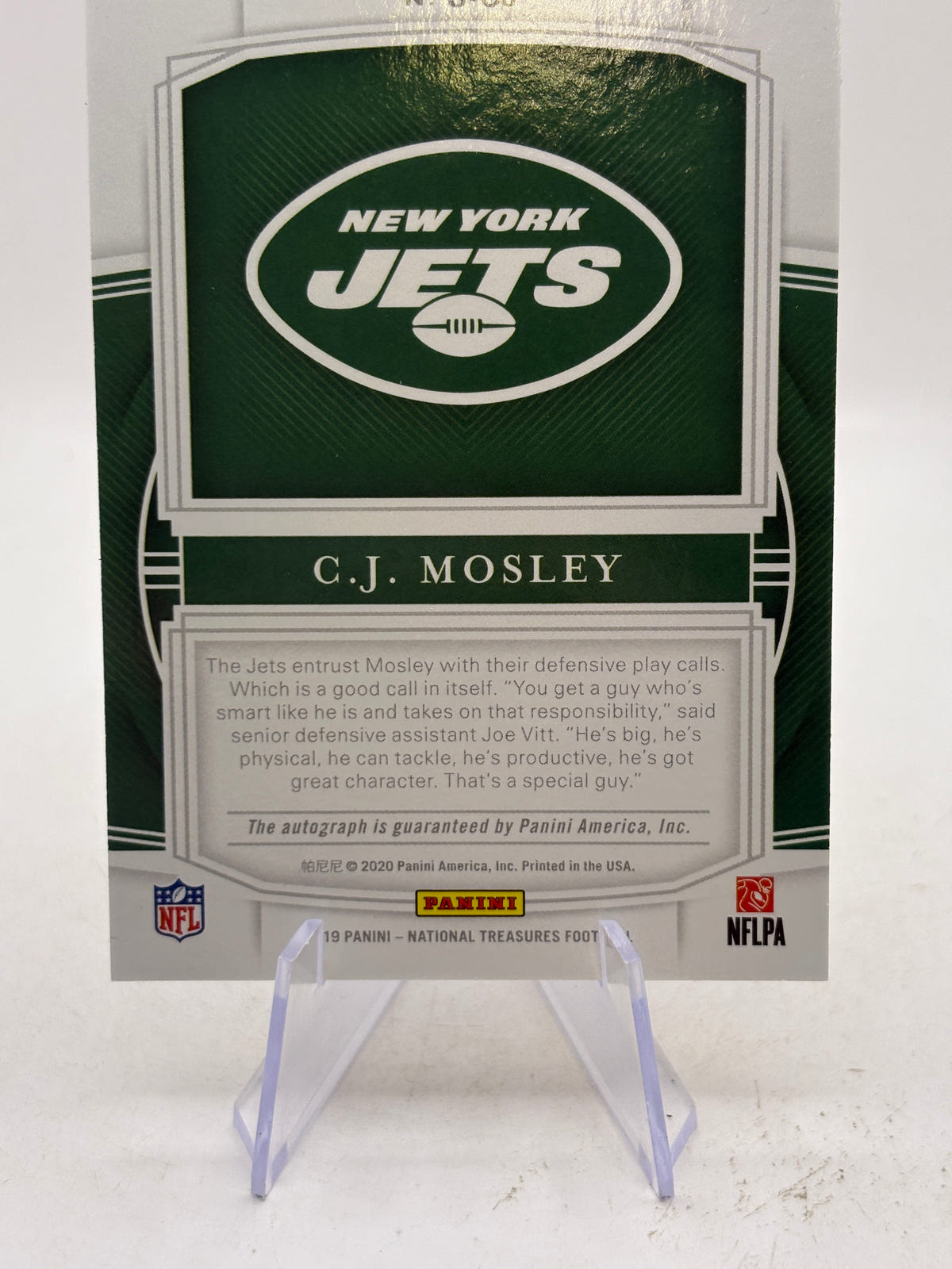 2019 Panini National Treasures - C.J. Mosley Signatures #S-CJ /25 (AU) NY Jets image 4