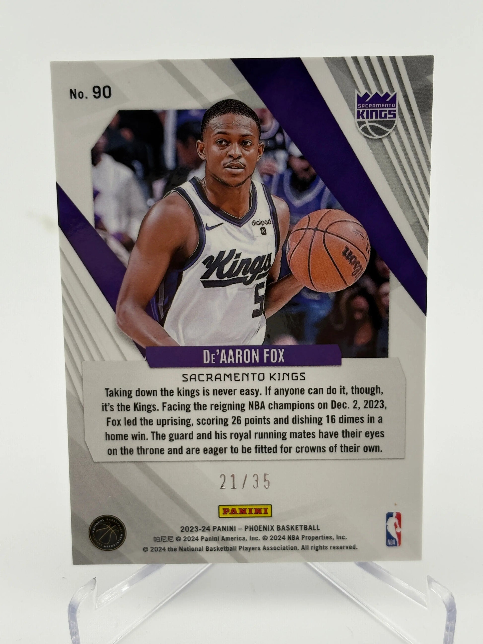 2023-24 Panini Phoenix Blue Ice #90 De'Aaron Fox - Kings /35 FRENLY BRICKS - Open 7 Days