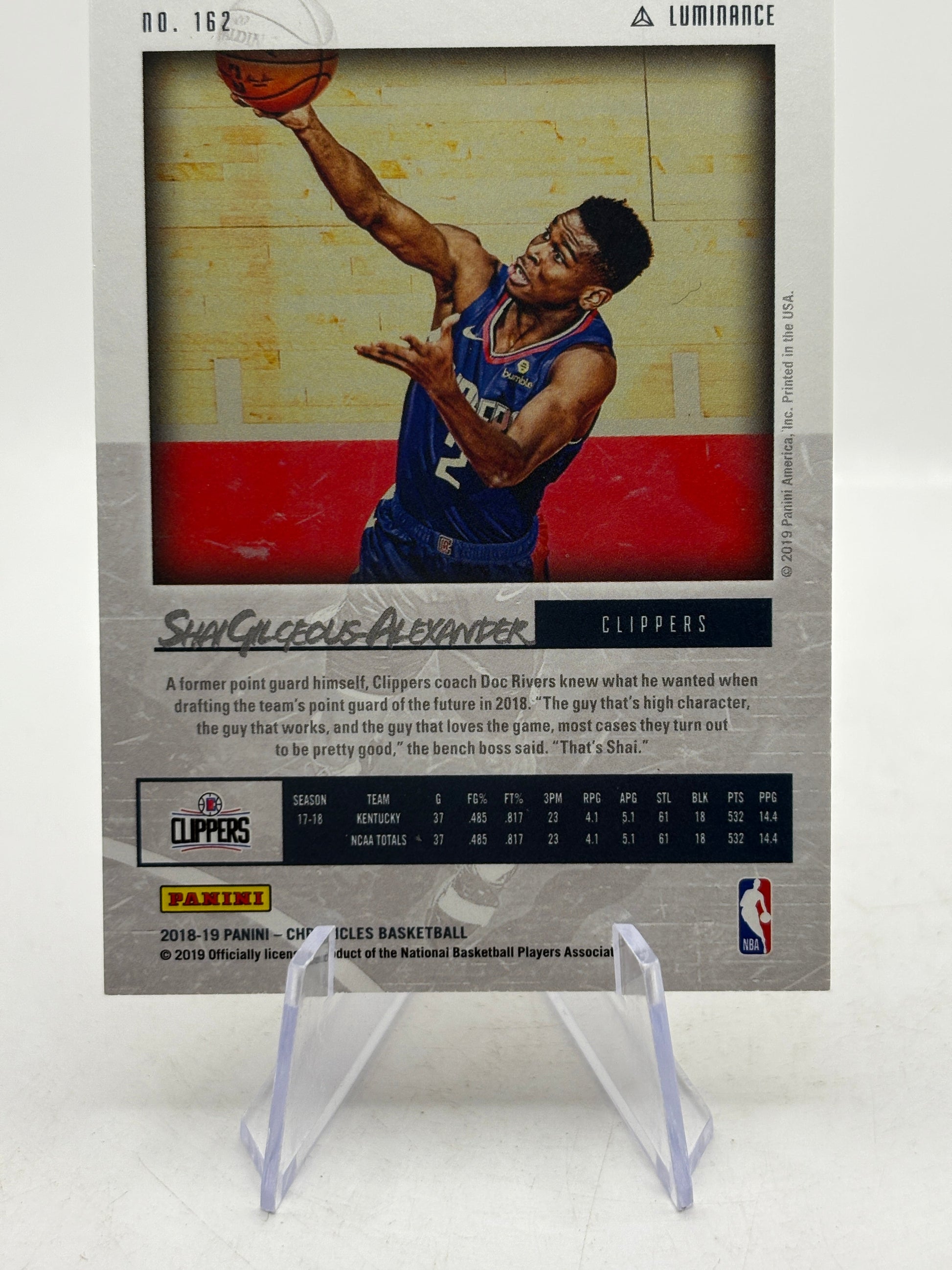 2018-19 Panini Chronicles Luminance #162 Shai Gilgeous-Alexander Rookie Card FRENLY BRICKS - Open 7 Days