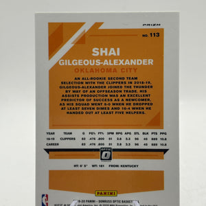 2019-20 Optic Shai Gilgeous Alexander #113 Silver Wave Prizm Thunder 2nd YR FRENLY BRICKS - Open 7 Days