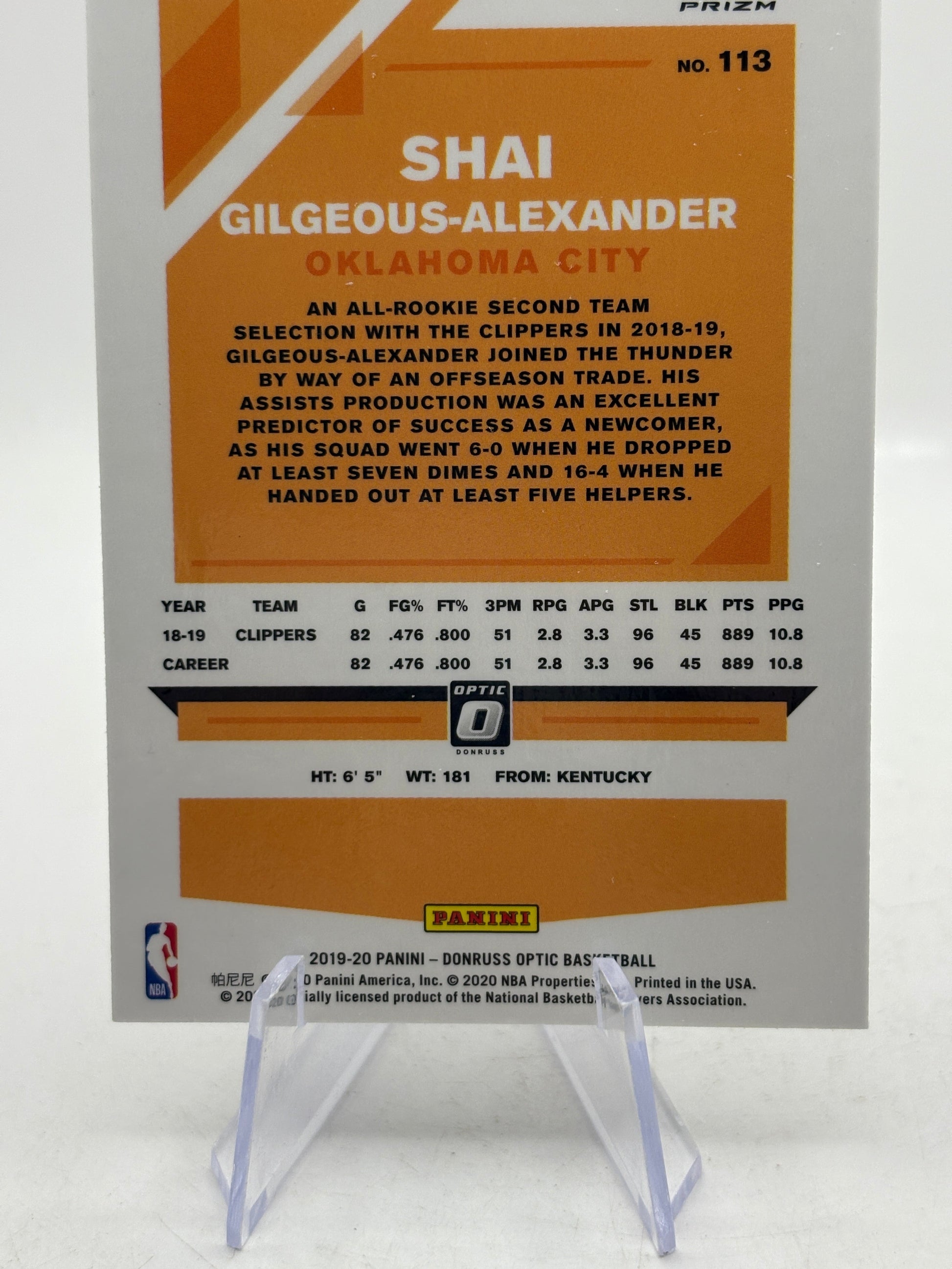 2019-20 Optic Shai Gilgeous Alexander #113 Silver Wave Prizm Thunder 2nd YR FRENLY BRICKS - Open 7 Days