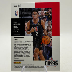 2018-19 Chronicles Shai Gilgeous-Alexander RC Rookie #89 Clippers FRENLY BRICKS - Open 7 Days