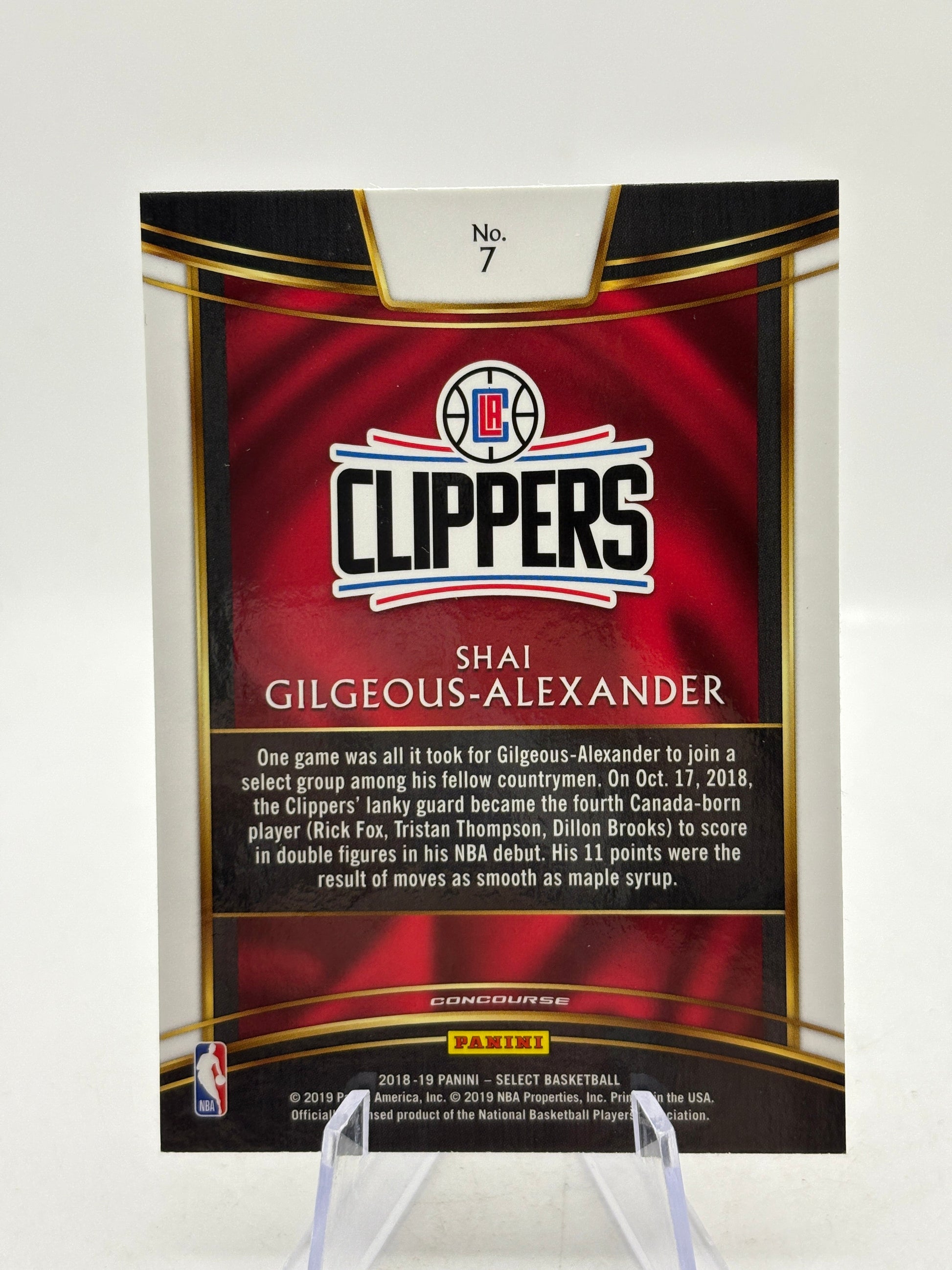 2018-19 Panini Select #7 Shai Gilgeous-Alexander Rookie Card (1) FRENLY BRICKS - Open 7 Days