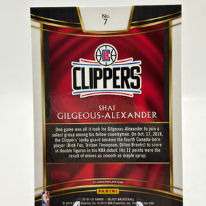 2018-19 Panini Select #7 Shai Gilgeous-Alexander Rookie Card (1) FRENLY BRICKS - Open 7 Days