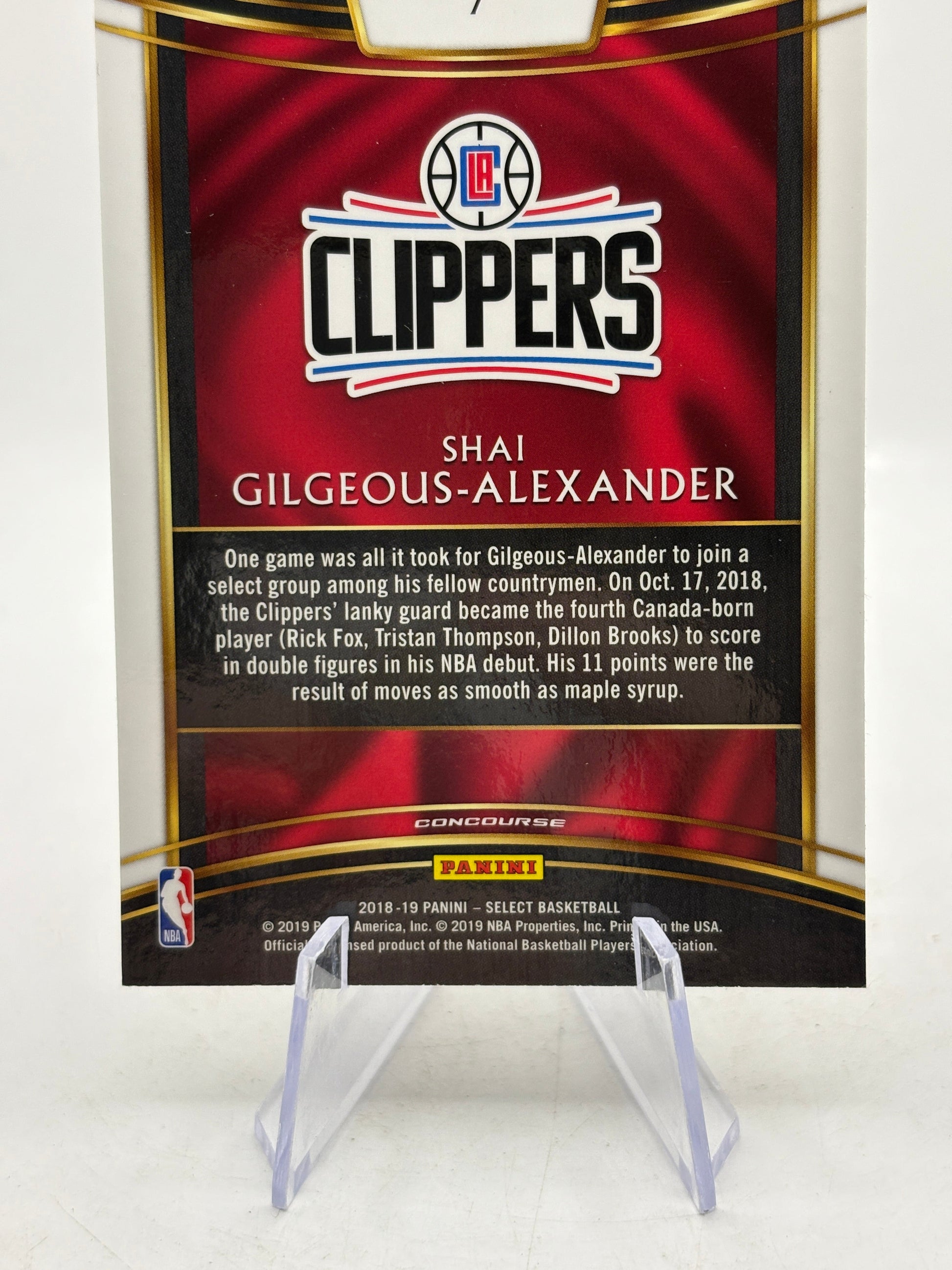 2018-19 Panini Select #7 Shai Gilgeous-Alexander Rookie Card (1) FRENLY BRICKS - Open 7 Days