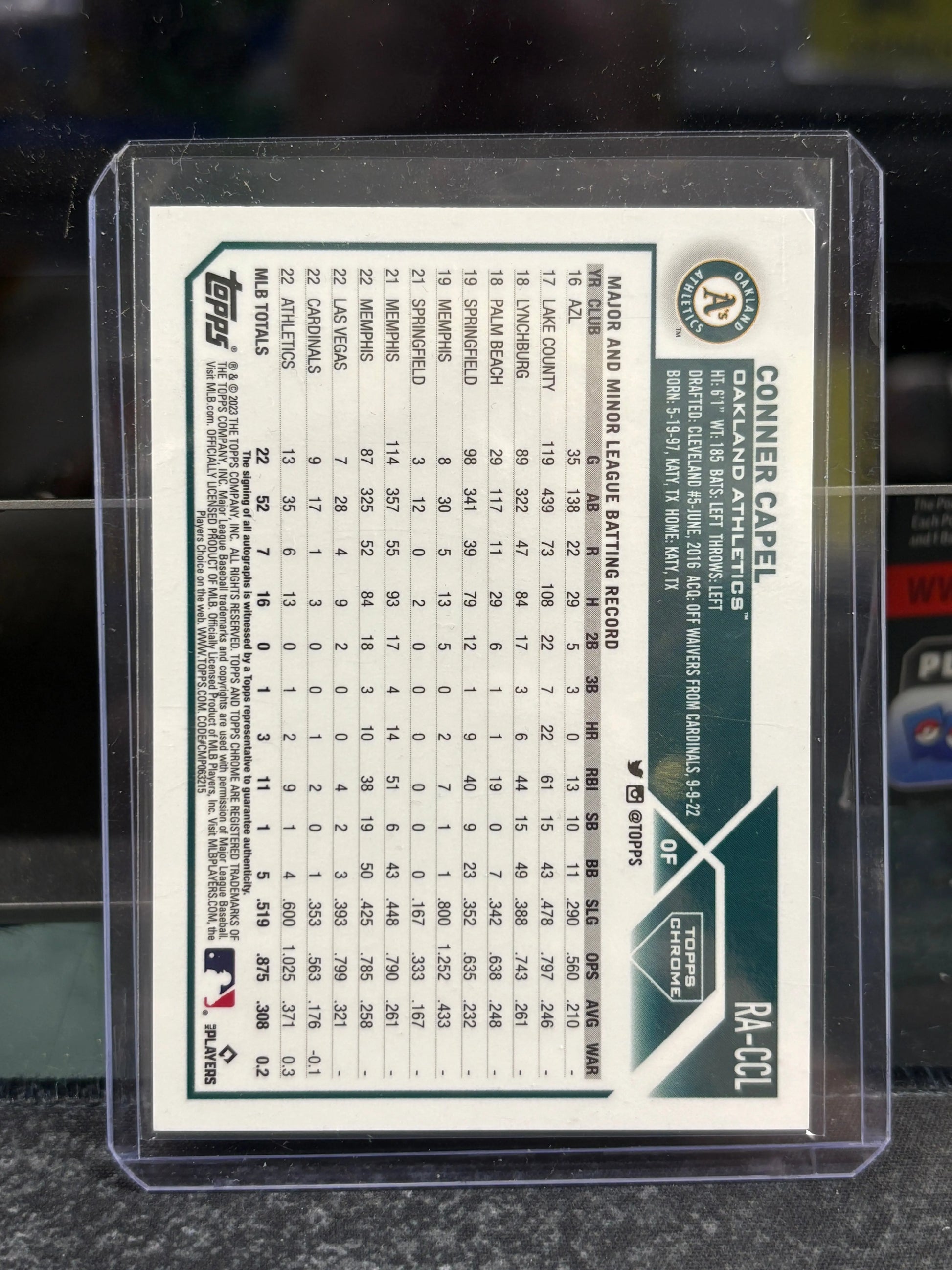 CONNER CAPEL 2023 TOPPS CHROME ROOKIE AUTOGRAPH ATHLETICS A RC AUTO Q4762 FRENLY BRICKS - Open 7 Days