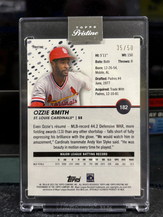 2023 Topps Pristine - Encased Gold Refractor #182 Ozzie Smith /50 FRENLY BRICKS - Open 7 Days