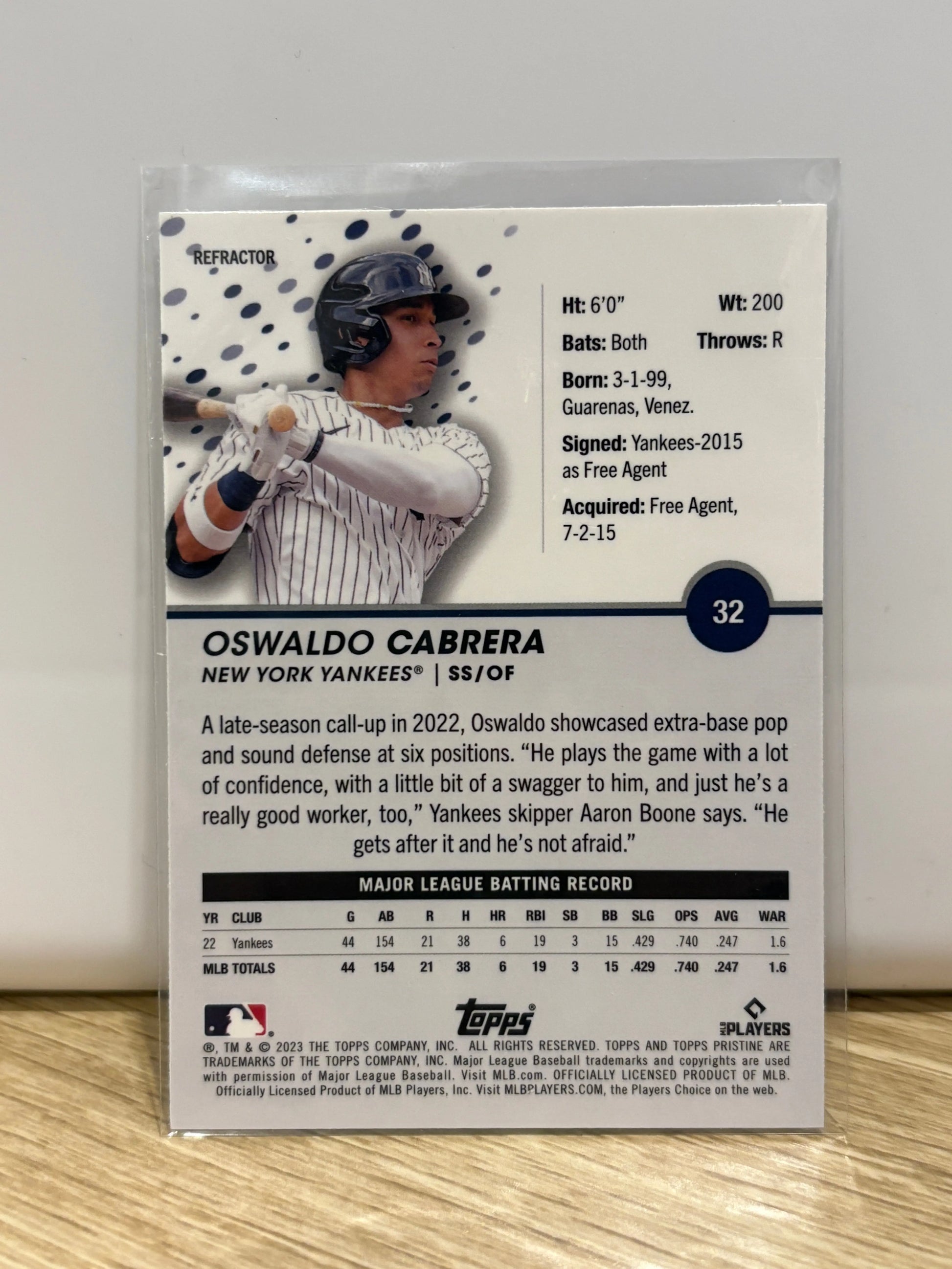 OSWALDO CABRERA 2023 Topps Pristine REFRACTOR ROOKIE RC SP #32 -NEW YORK YANKEES FRENLY BRICKS - Open 7 Days
