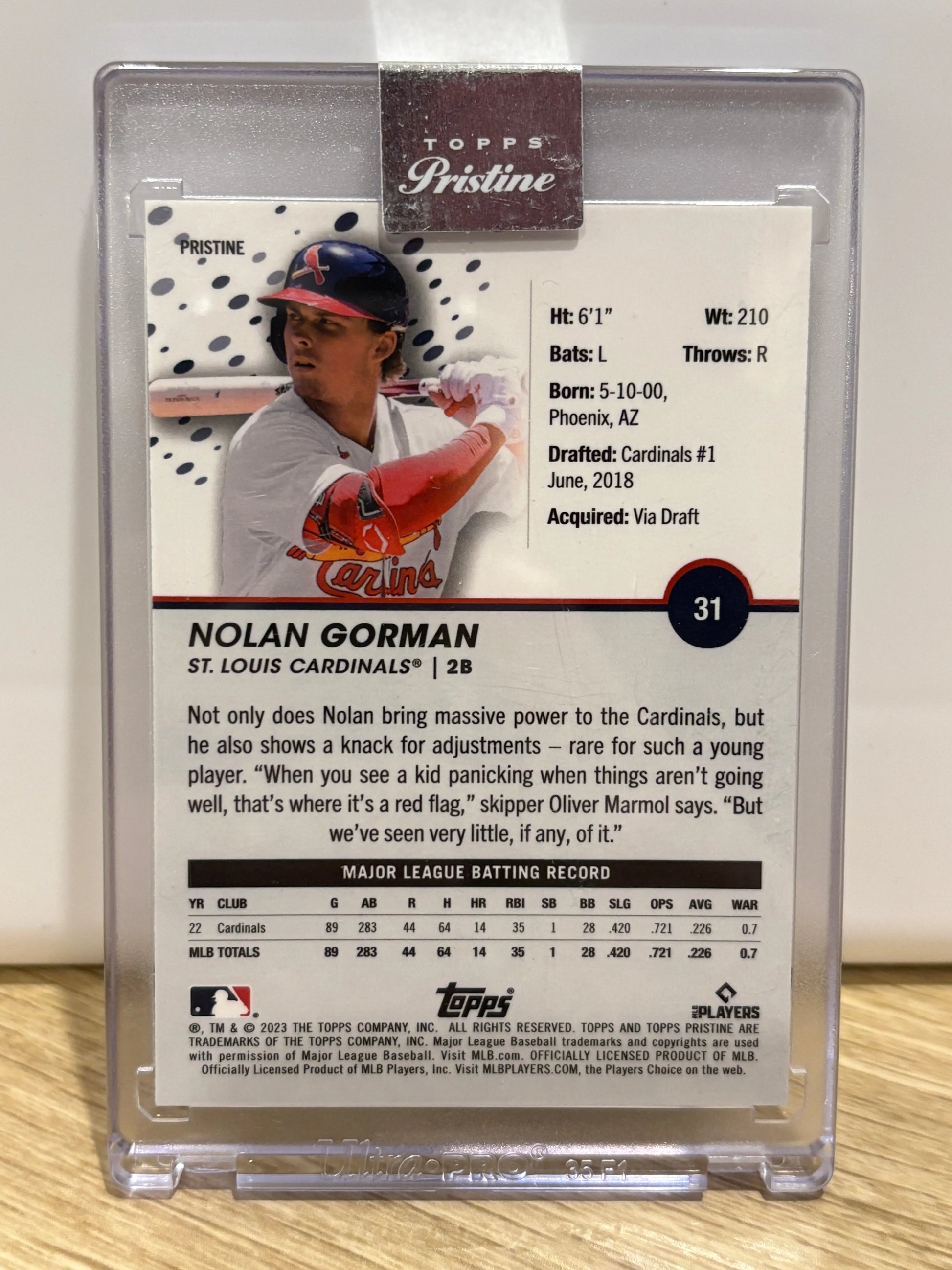 2023 Topps Pristine Nolan Gorman Rookie Refractor Encased St. Louis Cardinals RC FRENLY BRICKS - Open 7 Days