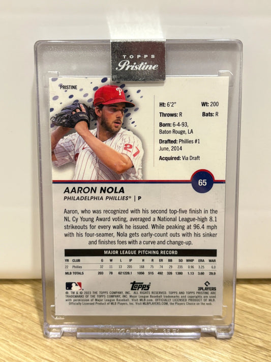 AARON NOLA TOPPS PRISTINE PULSAR REFRACTOR ENCASED PHILLIES #65 2023 FRENLY BRICKS - Open 7 Days