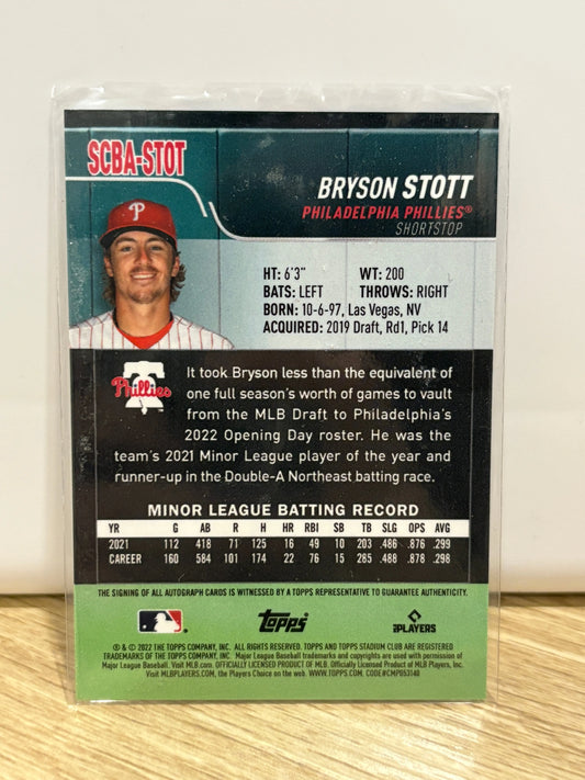 Bryson Stott 2022 Stadium Club ROOKIE ON-CARD AUTO Phillies RC #SCBA-STOT FRENLY BRICKS - Open 7 Days