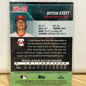 Bryson Stott 2022 Stadium Club ROOKIE ON-CARD AUTO Phillies RC #SCBA-STOT FRENLY BRICKS - Open 7 Days