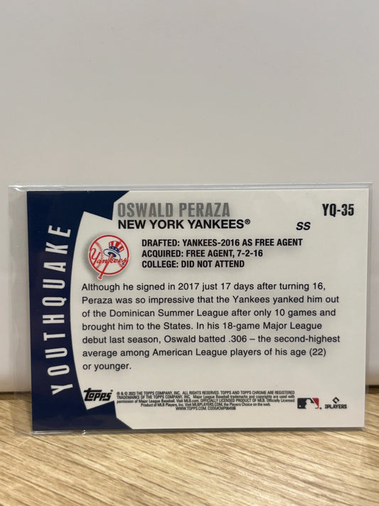 2023 Topps Chrome Youthquake #YQ-35 Oswald Peraza GOLD /50 SP Rookie RC Yankees FRENLY BRICKS - Open 7 Days
