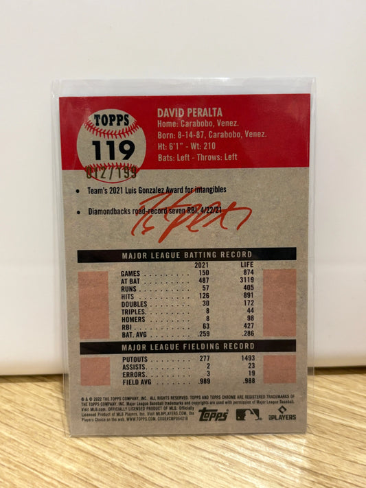 David Peralta 2022 Topps Chrome Platinum Toile Blue /199 #119 Arizona FRENLY BRICKS - Open 7 Days