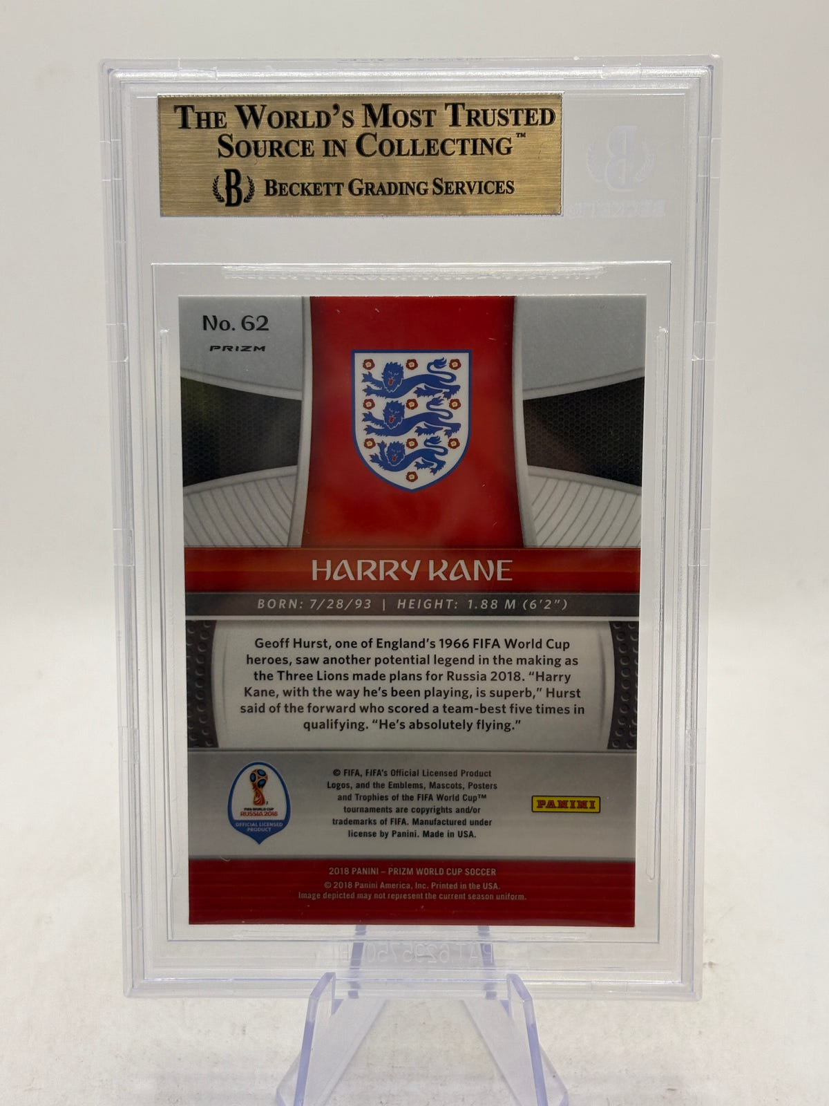 2018 Panini Prizm World Cup #62 Harry Kane Prizms Lazer BGS 9.5 Gem Mint image 2