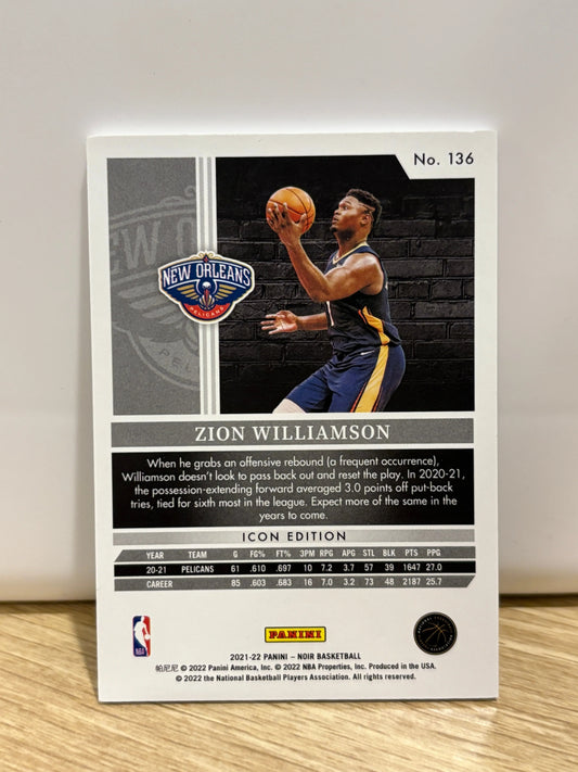 2021-22 Panini Noir Icon Edition Holo Silver /35 Zion Williamson #136 FRENLY BRICKS - Open 7 Days
