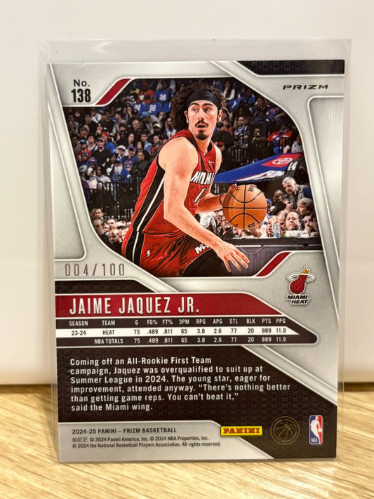 2024-25 Panini Prizm #138 Jaime Jaquez Jr. Prizms Fast Break Red #/100 FRENLY BRICKS - Open 7 Days