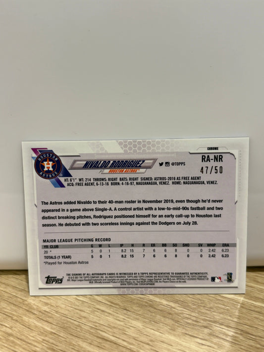2021 Topps Chrome #RA-NR Nivaldo Rodriguez Rookie Auto Gold Wave Refractor /50 FRENLY BRICKS - Open 7 Days