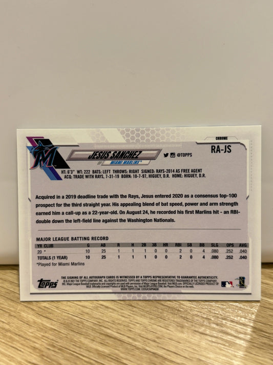 Jesus Sanchez 2021 Topps Chrome RC AUTO Rookie Marlins T5 FRENLY BRICKS - Open 7 Days