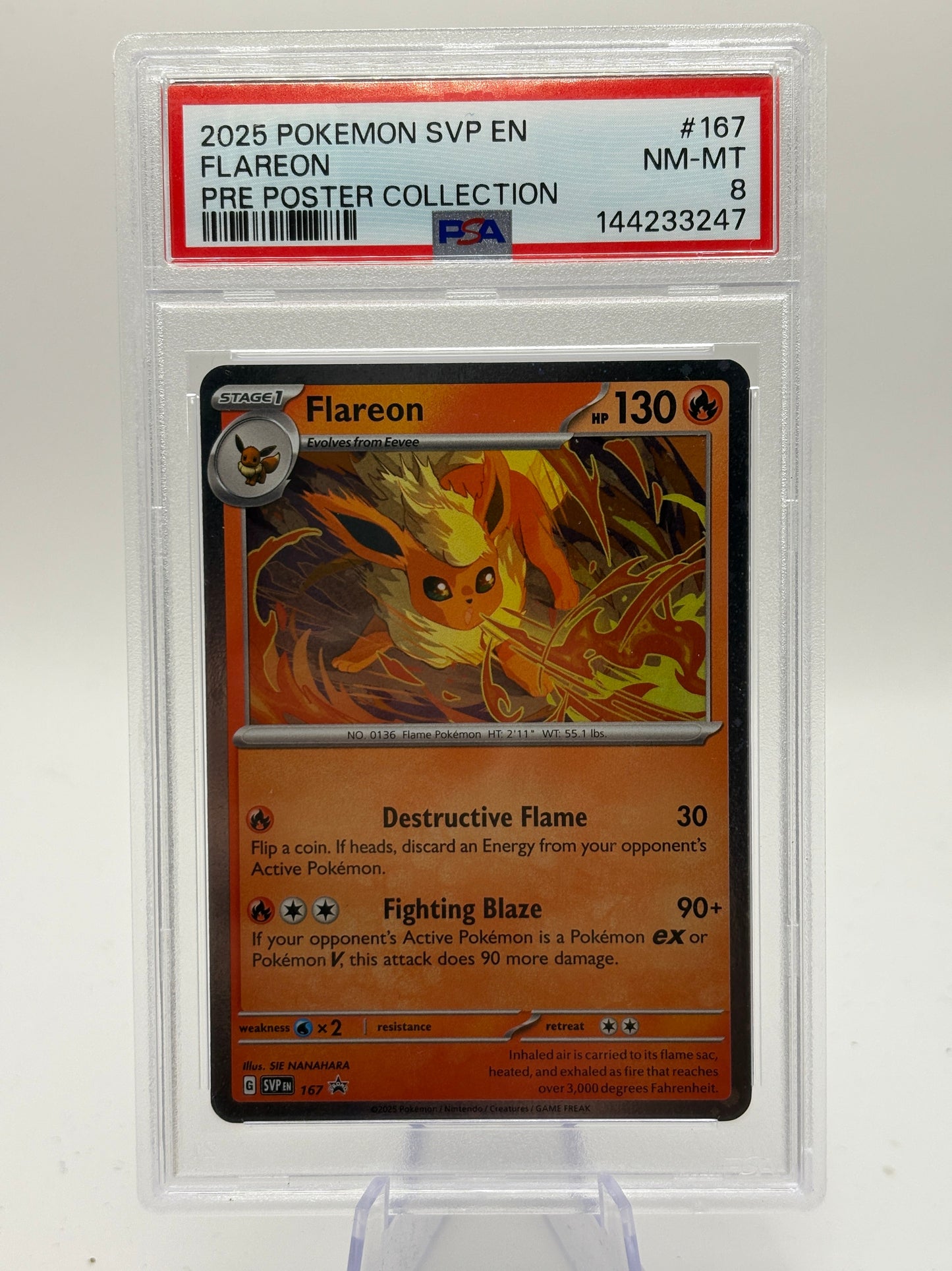 Pokémon 2025 SVP Promo - Flareon SVP167 Black Star PSA 8 FRENLY BRICKS - Open 7 Days