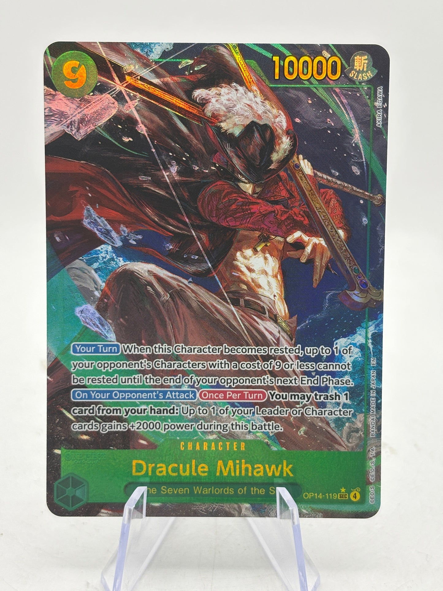 One Piece The Azure Sea's Seven Dracule Mihawk Secret Rare SEC Alt Art #OP14-119 FRENLY BRICKS - Open 7 Days