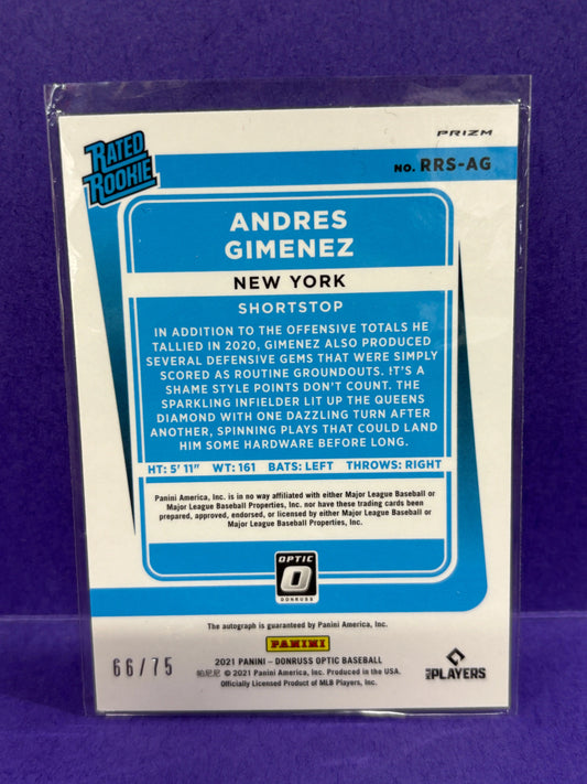 2021 Donruss Optic Rated Rookies RC Auto Orange Andres Gimenez /75 FRENLY BRICKS - Open 7 Days
