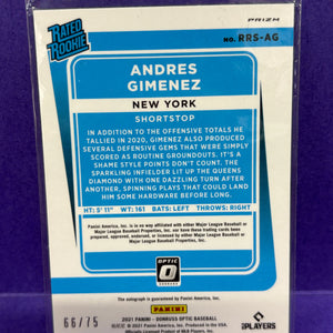 2021 Donruss Optic Rated Rookies RC Auto Orange Andres Gimenez /75 FRENLY BRICKS - Open 7 Days