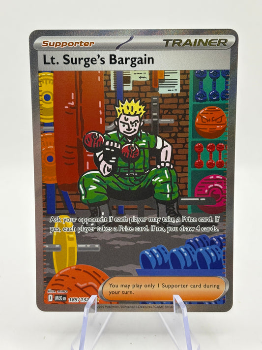 Pokemon TCG Mega Evolutions 185/132 Lt. Surge’s Bargain Special Illustration Rare NM FRENLY BRICKS - Open 7 Days