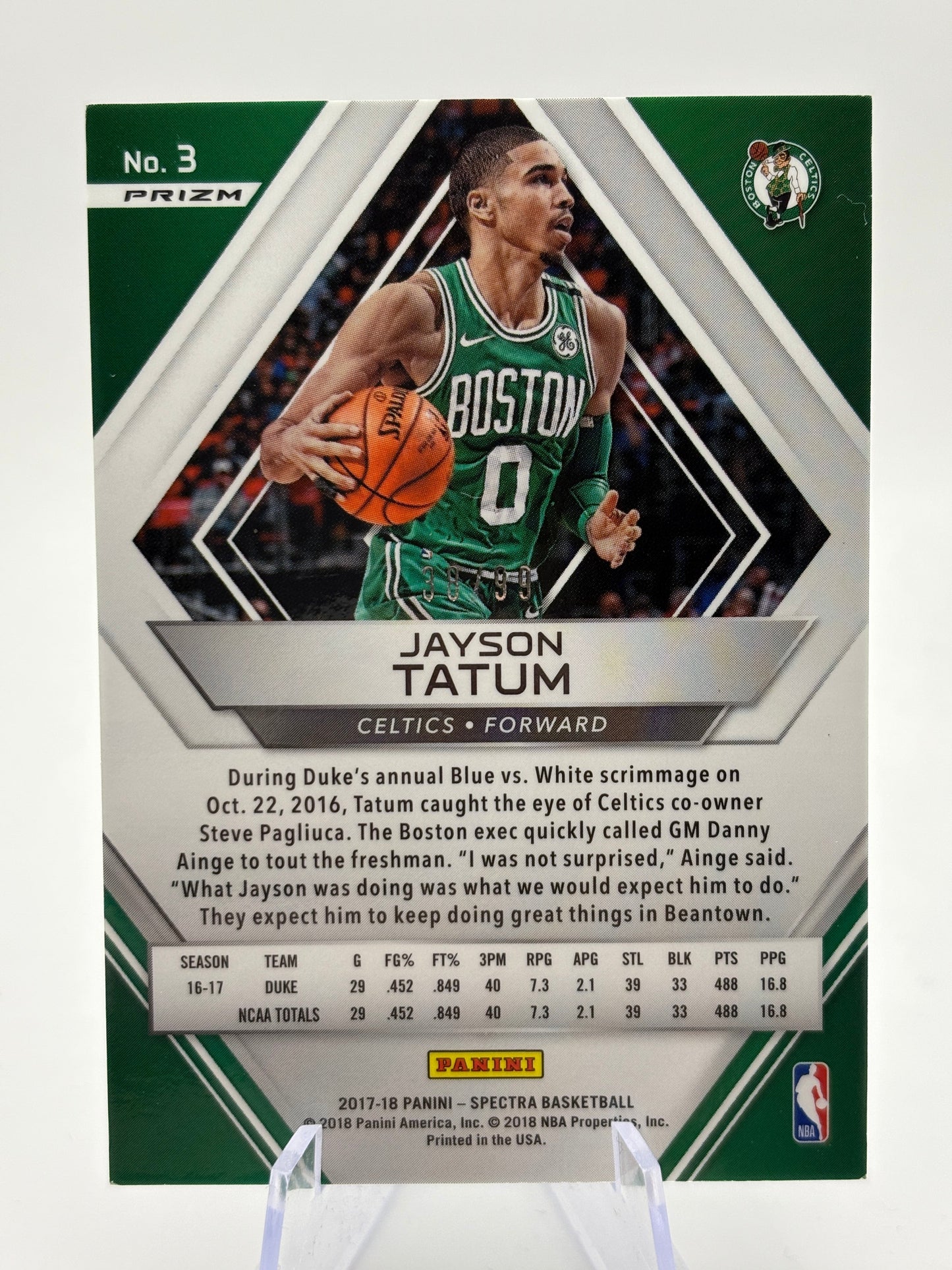 2017-18 Panini Spectra Jayson Tatum #3 Neon Blue Prizm /99 (RC) FRENLY BRICKS - Open 7 Days