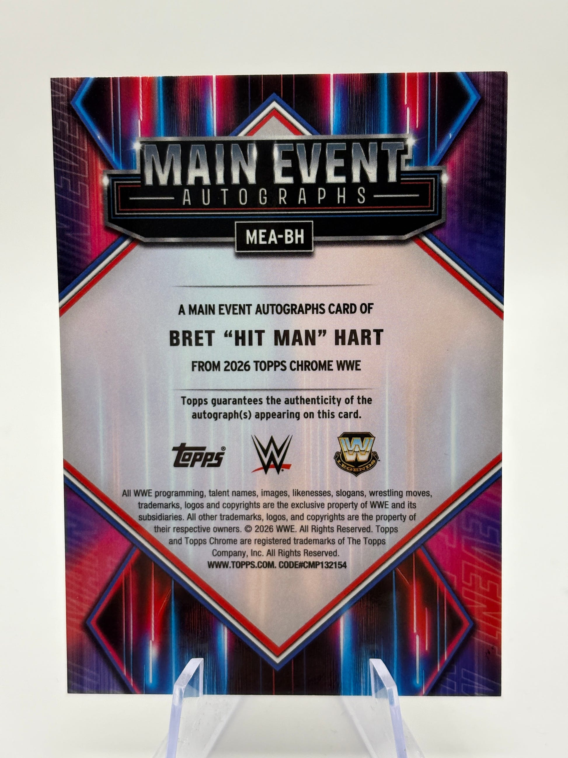 2026 Topps Chrome WWE Bret "Hit Man” Hart Main Event Autographs Auto #MEA-BH FRENLY BRICKS - Open 7 Days image 2