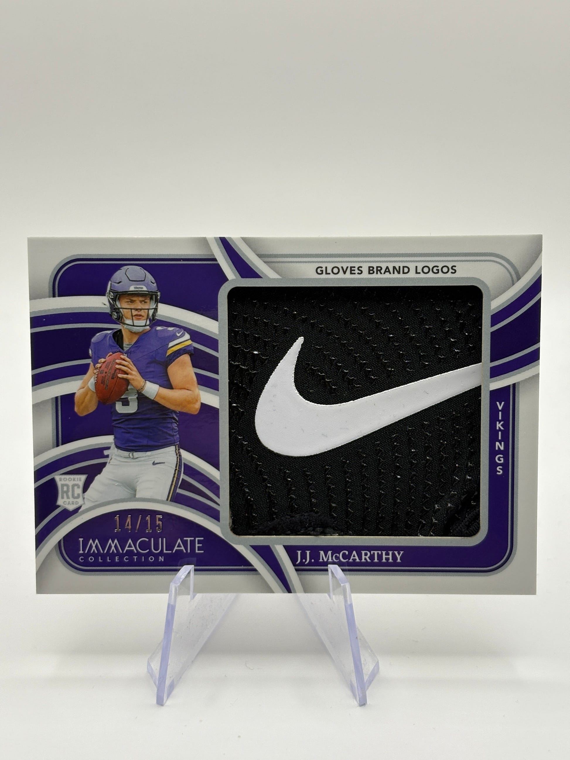 J.J. McCarthy 2024 Panini Immaculate #RJL-JMY Rookie Gloves Brand Logos /15 RC FRENLY BRICKS - Open 7 Days image 1