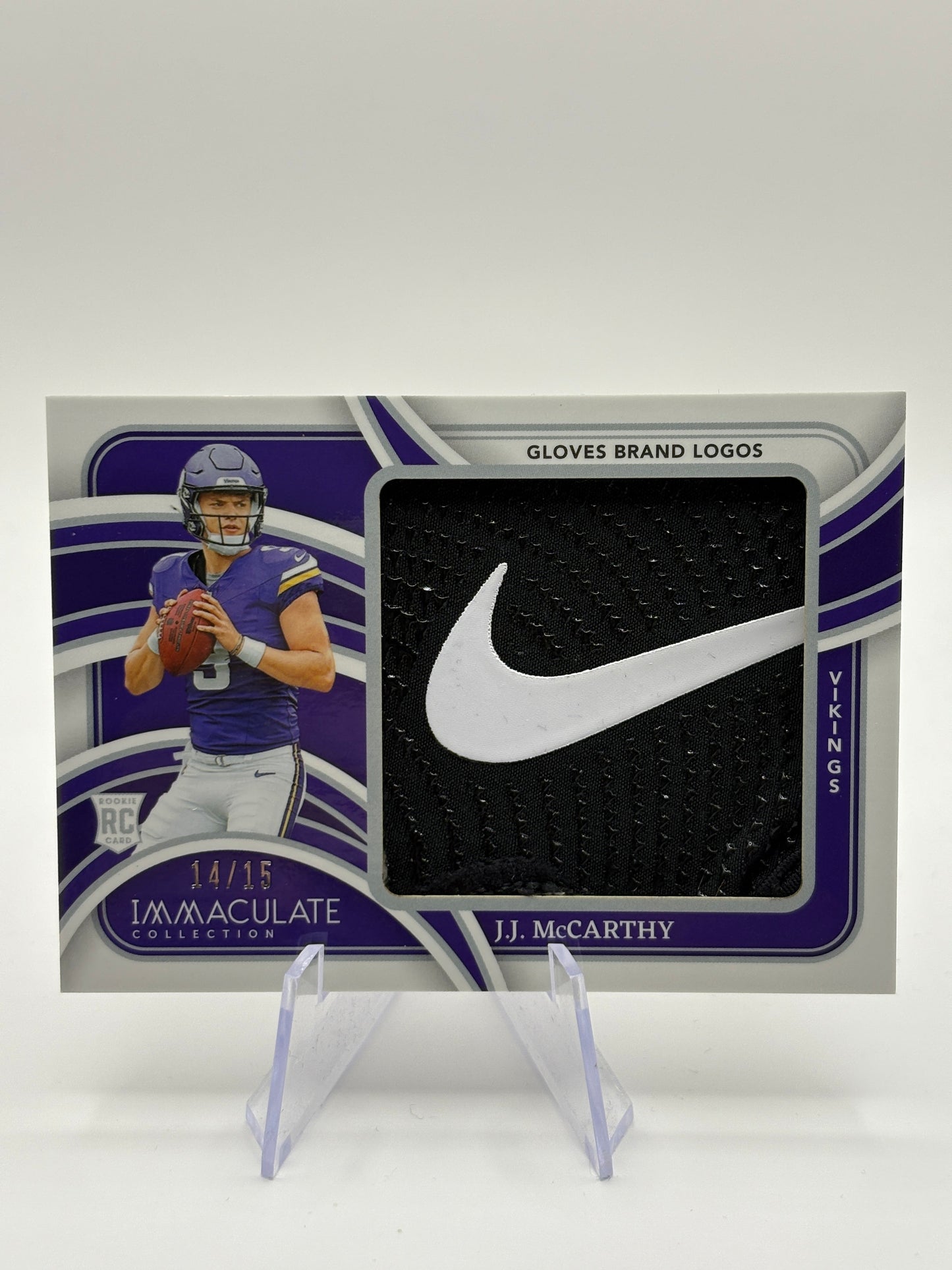 J.J. McCarthy 2024 Panini Immaculate #RJL-JMY Rookie Gloves Brand Logos /15 RC FRENLY BRICKS - Open 7 Days