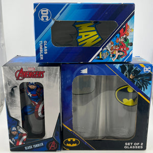 Four Glass Tumbler Lot Marvel Captain America DC BATMAN In Box +combinedshipping FRENLY BRICKS - Open 7 Days