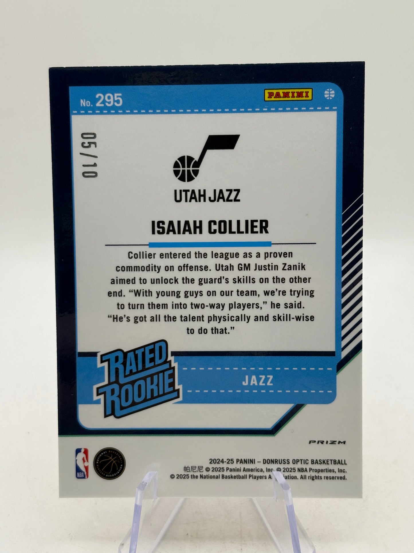 2024-25 Panini Donruss Basketball #295 Isaiah Collier 05/10 Gold Fast Break Rated Rookie