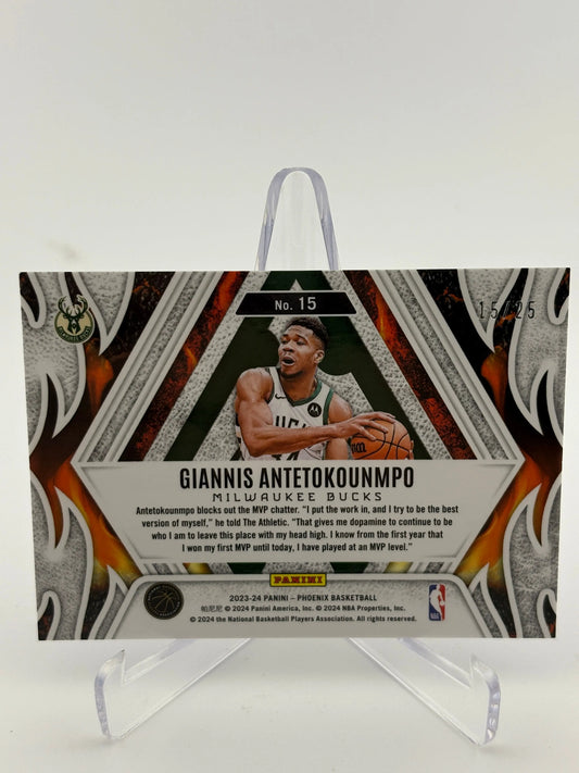 2023-24 Panini Phoenix Giannis Antetokounmpo Fire Forged Insert Blue /25 Bucks FRENLY BRICKS - Open 7 Days