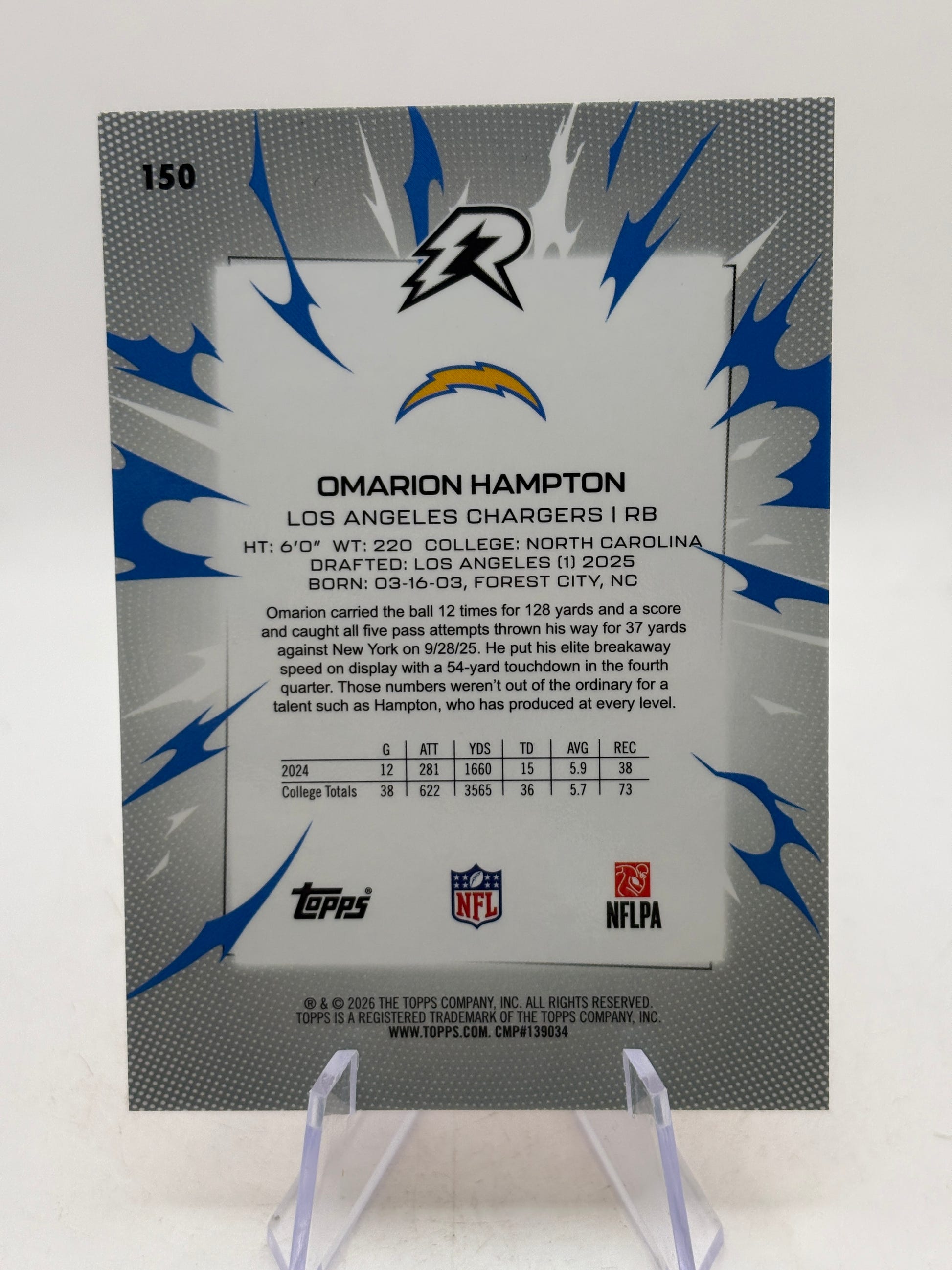 Topps 2025 Omarion Hampton Los Angeles Chargers #150 RC  /25 Ray Wave image 2