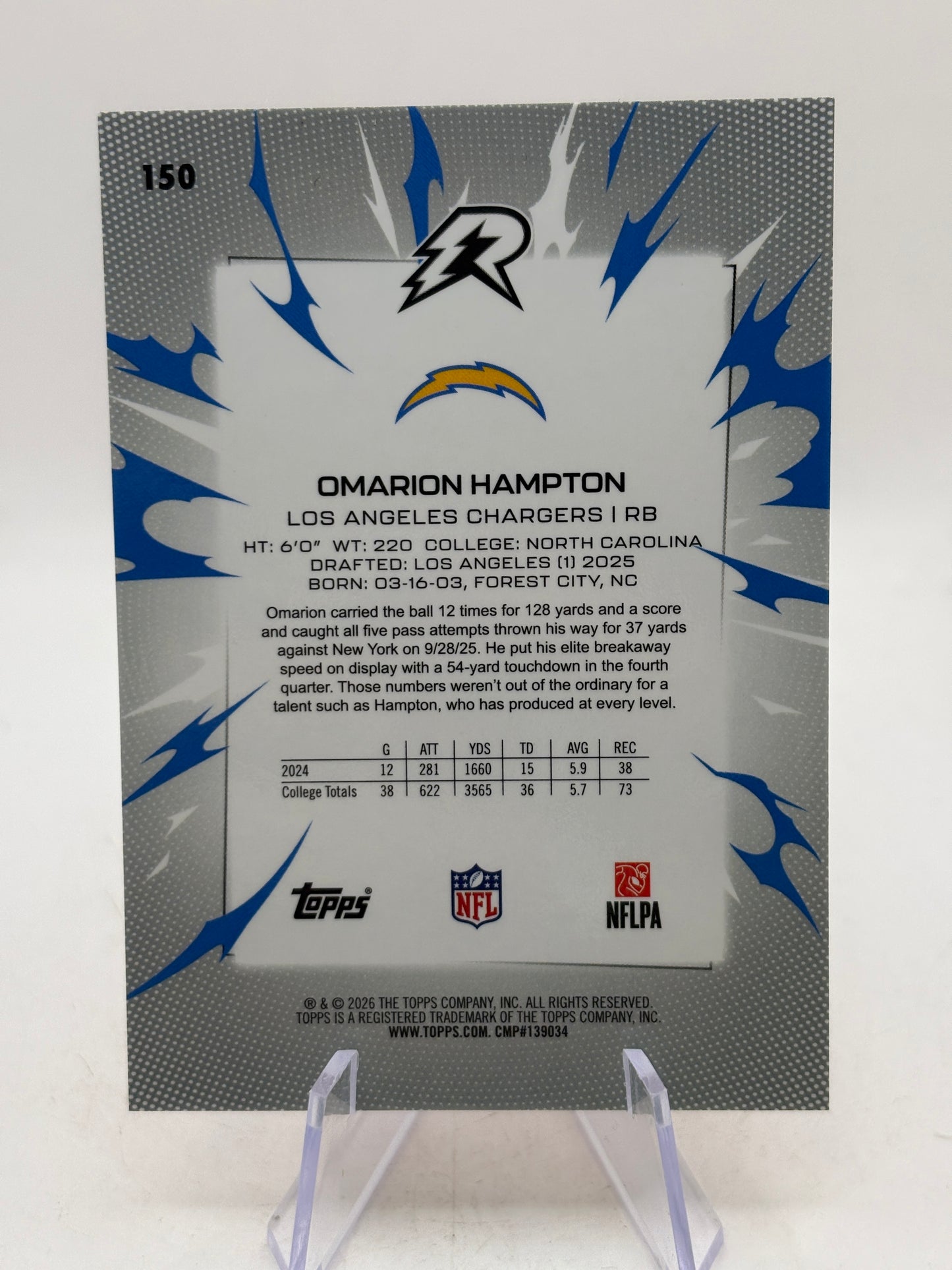 Topps 2025 Omarion Hampton Los Angeles Chargers #150 RC  /25 Ray Wave