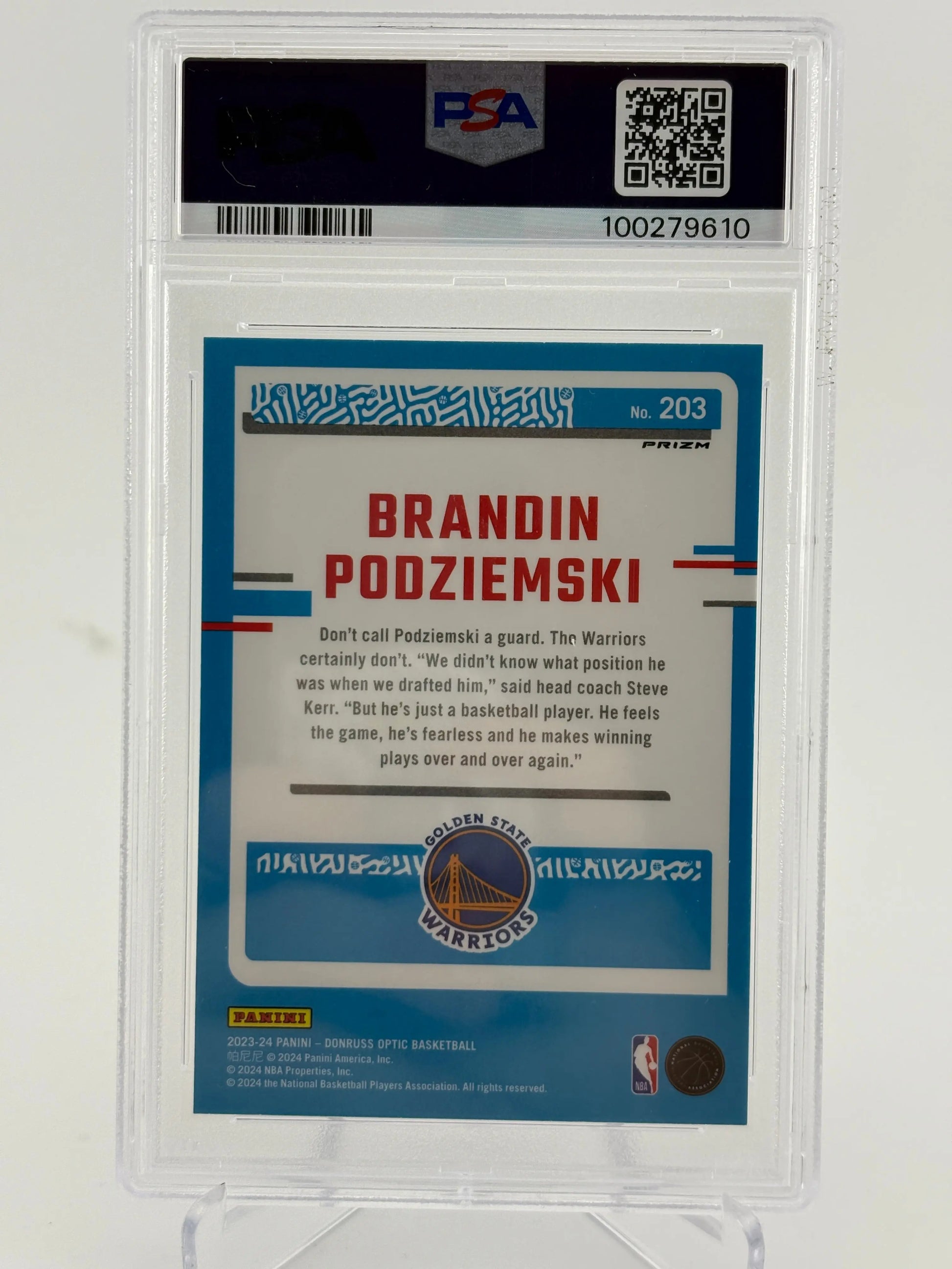 2023 Donruss Optic Brandin Podziemski Purple PSA 9 MINT FRENLY BRICKS - Open 7 Days