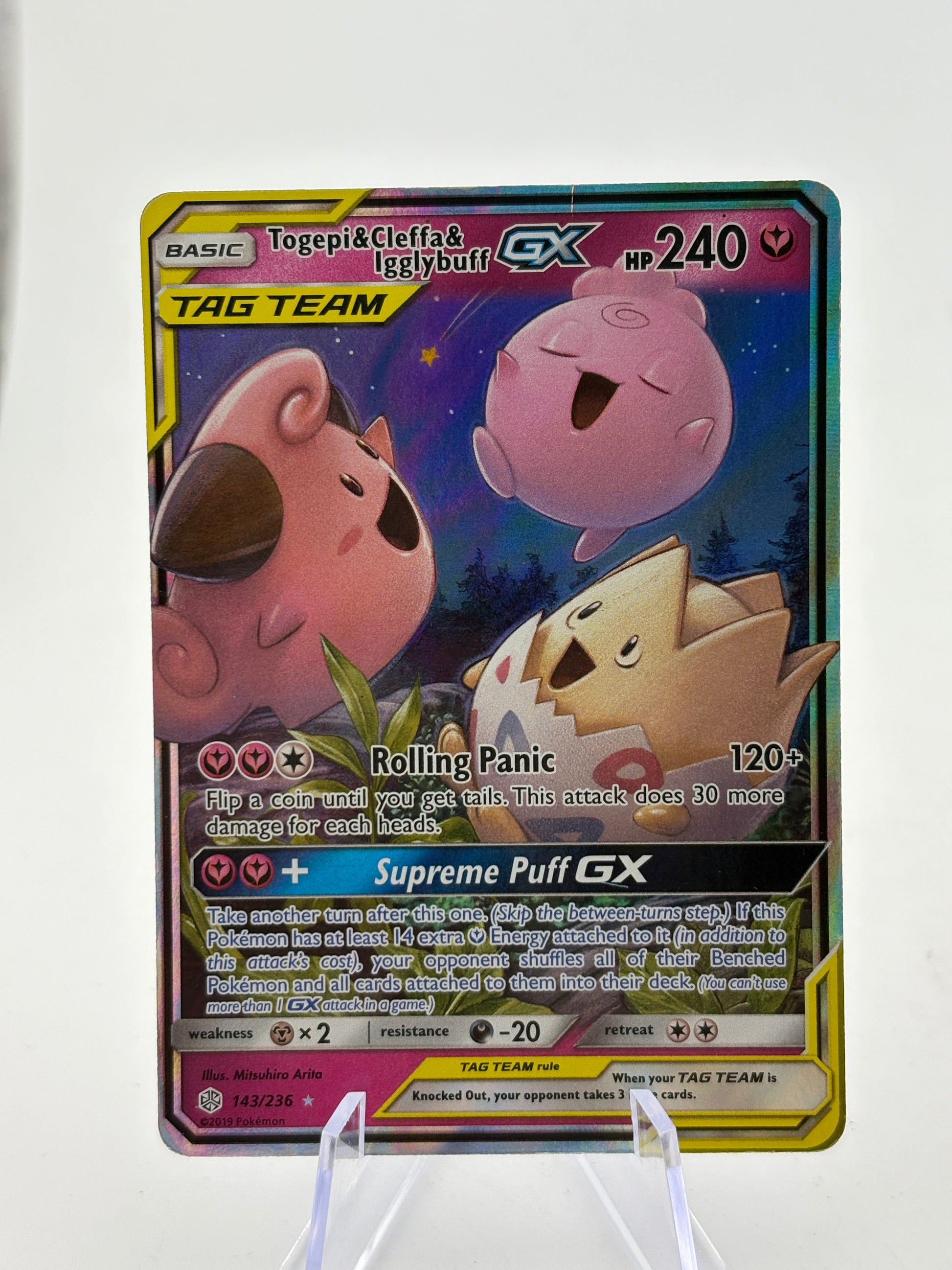 Pokemon TCG Sun Moon Cosmic Eclipse - Togepi & Cleffa & Igglybuff GX Tag Team 143/236 MP FRENLY BRICKS - Open 7 Days