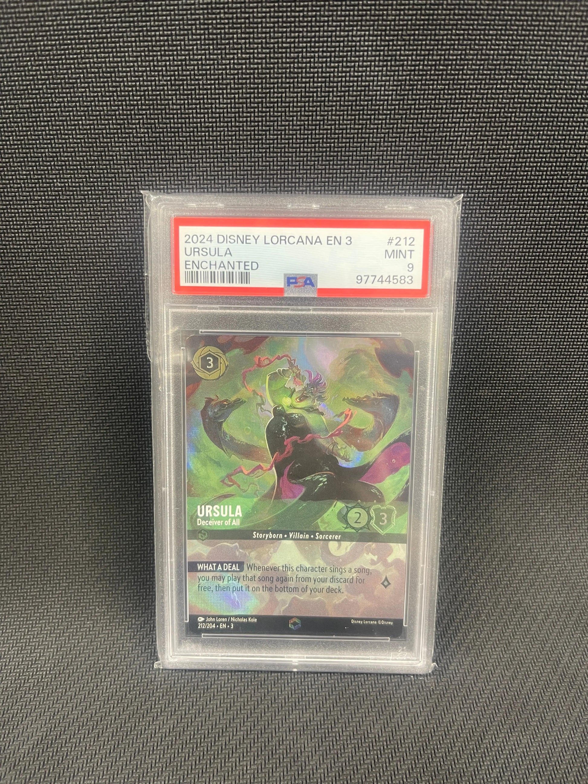 Ursula - Deceiver of All - Enchanted #212/204 PSA 9 - Disney Lorcana Inklands FRENLY BRICKS - Open 7 Days