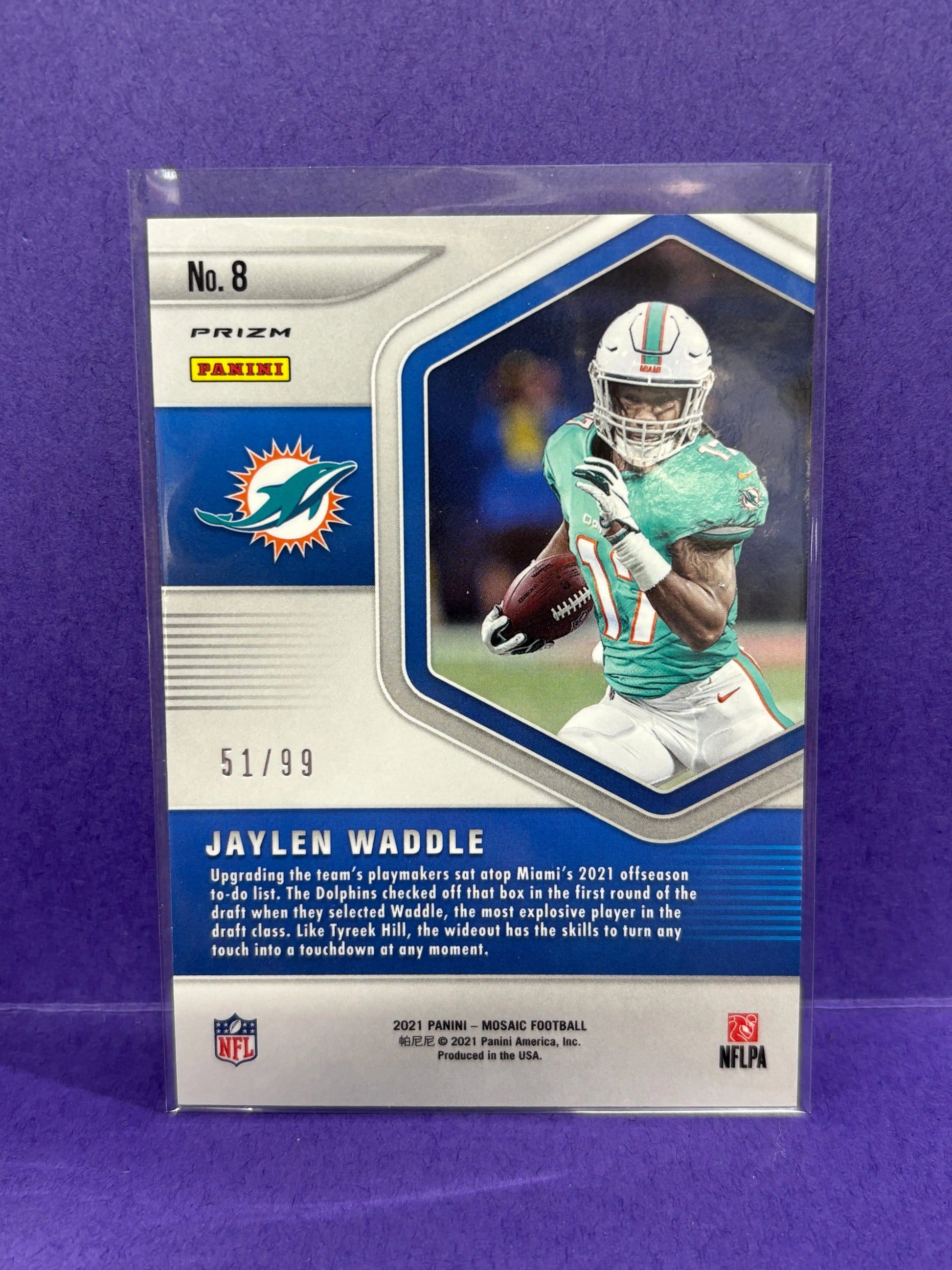 2021 Panini Mosaic Jaylen Waddle #8 Blue Chip Blue Prizm /99 Rookie Card RC FRENLY BRICKS - Open 7 Days