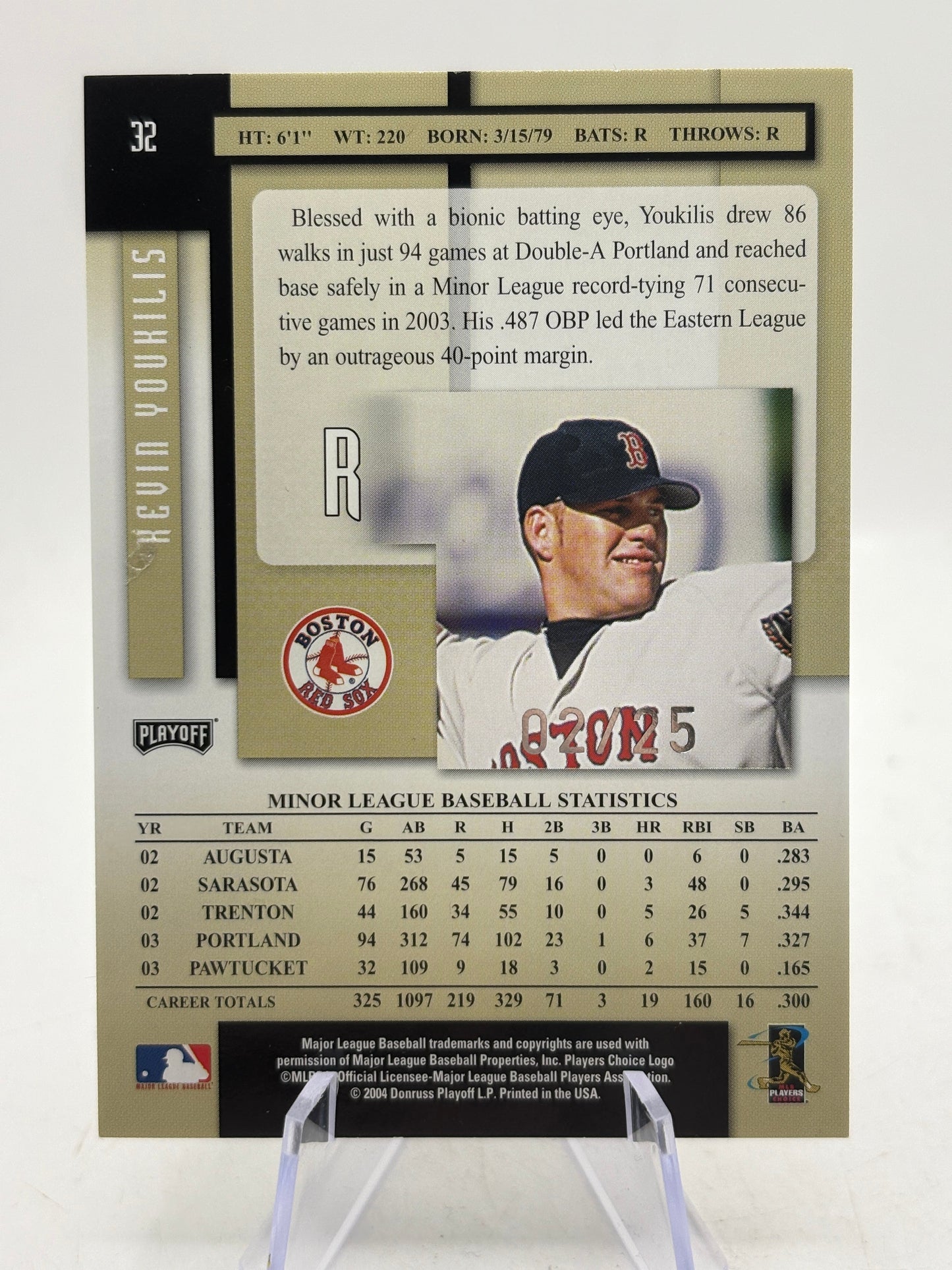 2004 Playoff Prestige Xtra Bases Black /25 Kevin Youkilis #32 Auto FRENLY BRICKS - Open 7 Days
