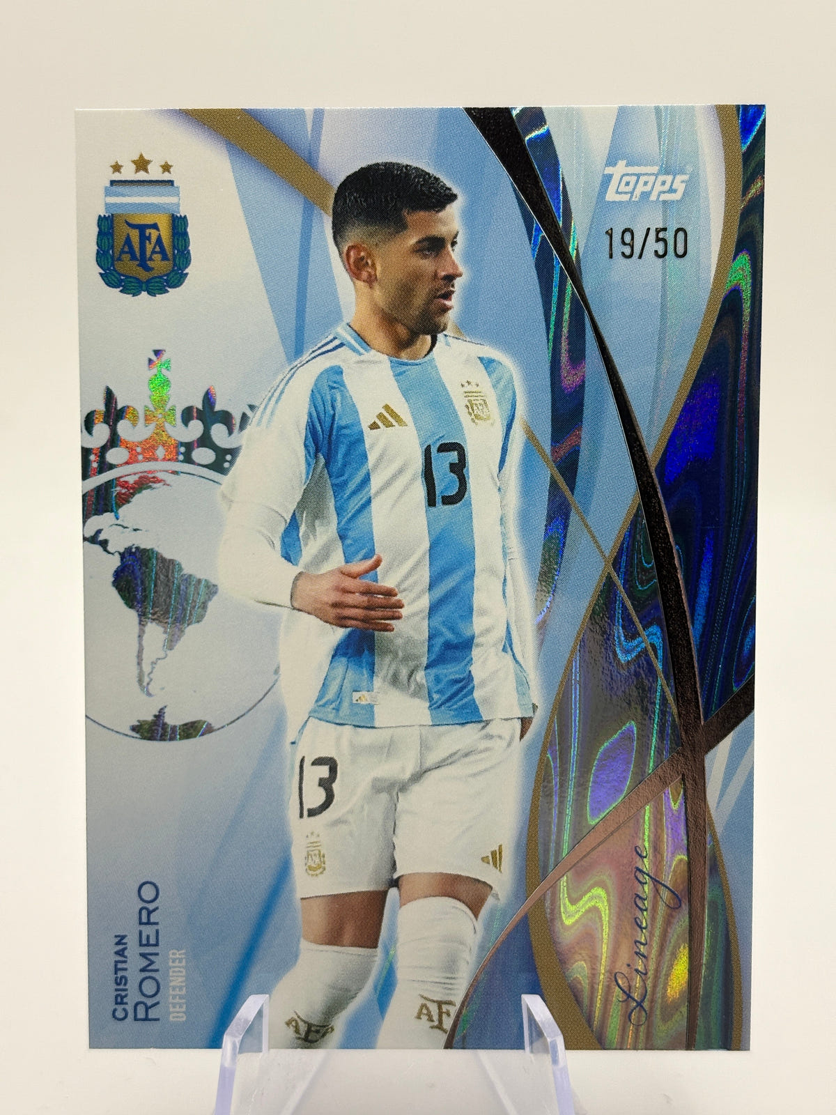 2024 Topps Lineage Argentina #18 Cristian Romero Sky Blue Tango #/50 FRENLY BRICKS - Open 7 Days image 1