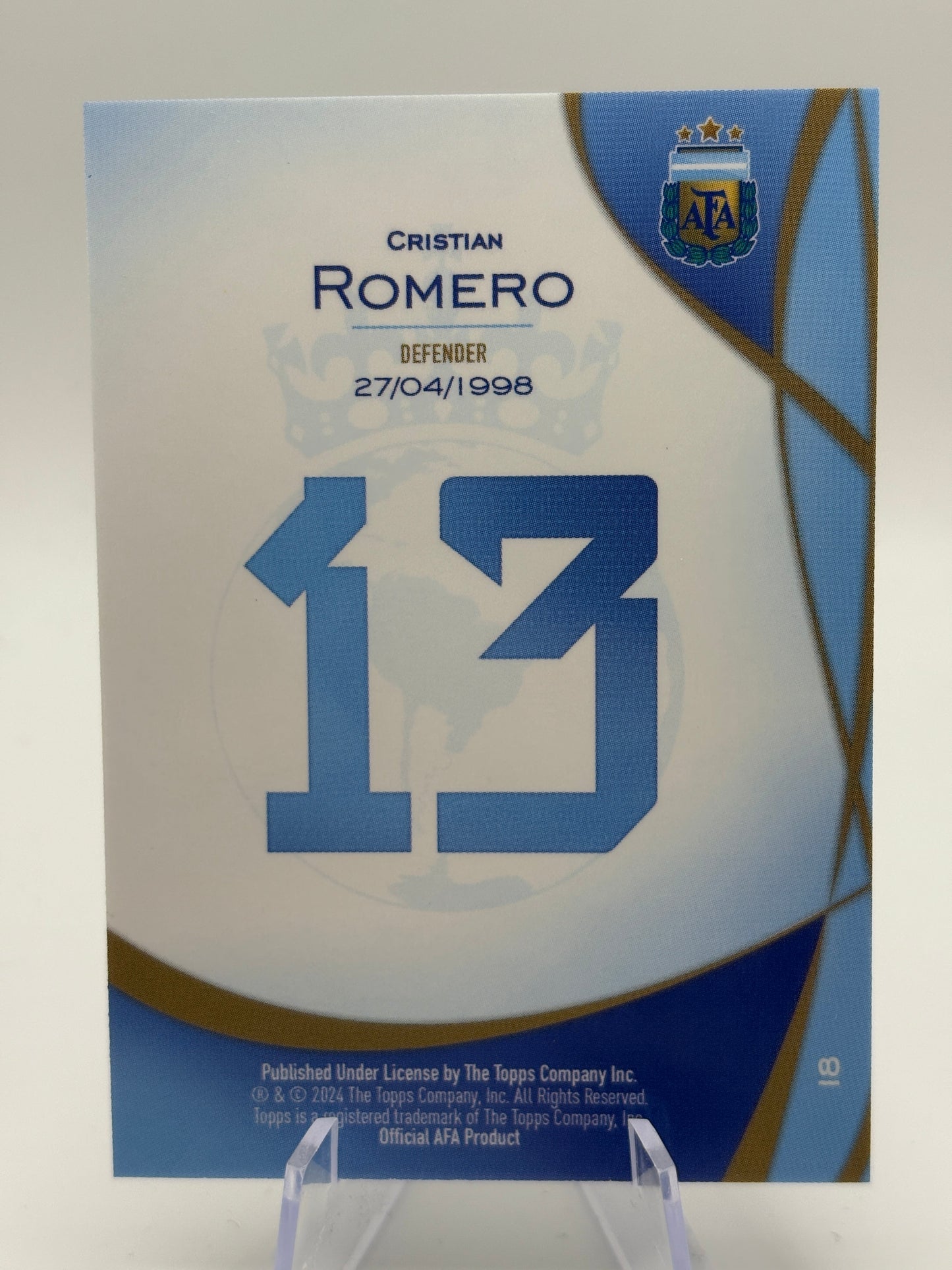 2024 Topps Lineage Argentina #18 Cristian Romero Sky Blue Tango #/50 FRENLY BRICKS - Open 7 Days